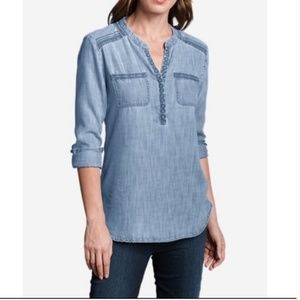 Eddie Bauer Chambray Embroidered High-Low Tunic Top Size XS